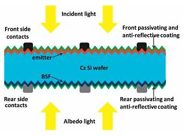 Schematische Darstellung bifazialer Solarzellen