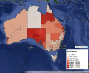 Australia solar power map number of solar homes